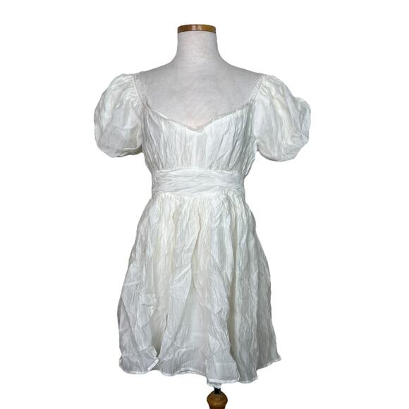 The Post Riley Puff Sleeve Sweetheart Babydoll Mini Dress Ivory Womens Large - Picture 3 of 10